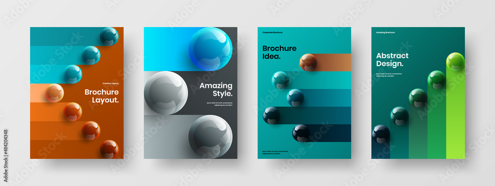 Creative placard vector design concept collection. Minimalistic realistic balls leaflet template bundle.