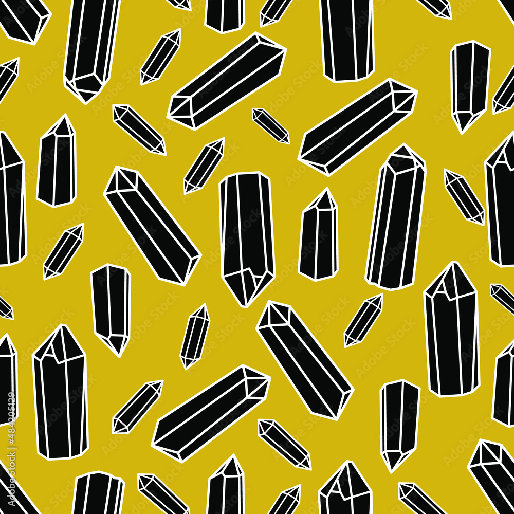 Seamless pattern crystal silhouette vector illustration minimalist. Linear pattern of treasure gem. Mineral, diamond, quartz background. Seamless pattern crystal silhouette vector illustration minimalist. Linear pattern of treasure gem. Mineral, diamond, quartz background.