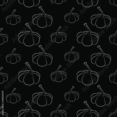 Seamless pattern pumpkin vector illustration. Autumn Halloween or Thanksgiving pumpkin in flat design, simple, outline silhouette isolated on black background