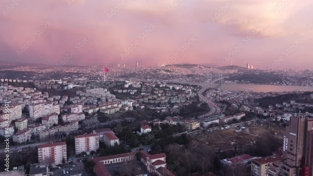 Aerial shot over Istanbul, turkey while the sun sets Aerial shot over Istanbul, turkey while the sun sets