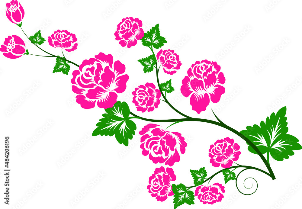 Vector illustration. Flowers branch on the grunge background.