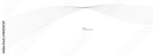 Grey airy particles flow vector design, abstract background with wave of flowing dots array, digital futuristic illustration, nano technology theme.