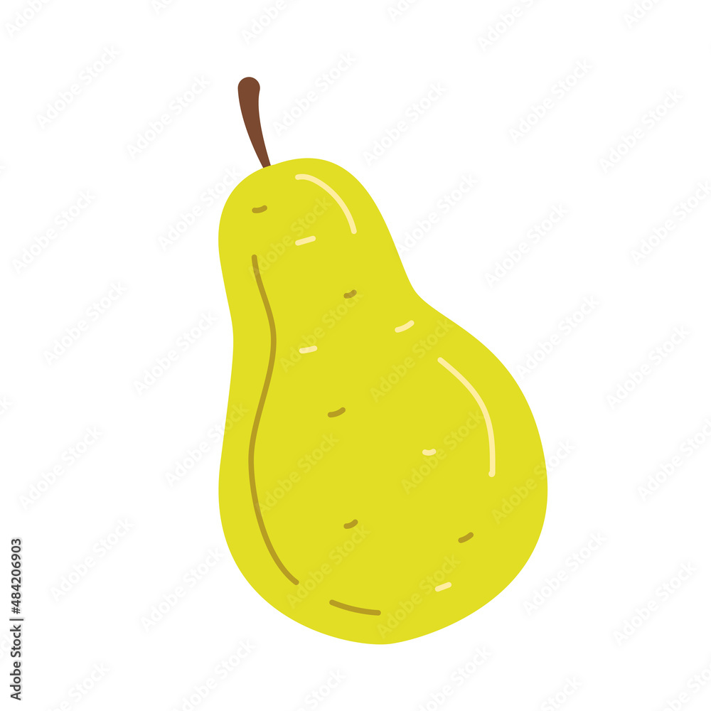 Yellow pear in cartoon flat style. Fruit isolated on background. Yellow pear in cartoon flat style. Fruit isolated on background.