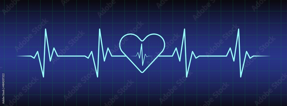 Ecg, ekg monitor with cardio diagnosis and heart. Heart rhythm line vector design to use in healthcare, healthy lifestyle, medicine and ekg, ecg concept illustration projects. 