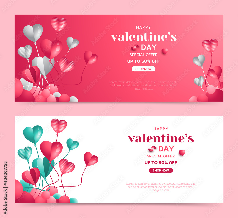 Valentine's day sale promo banner with balloon heart