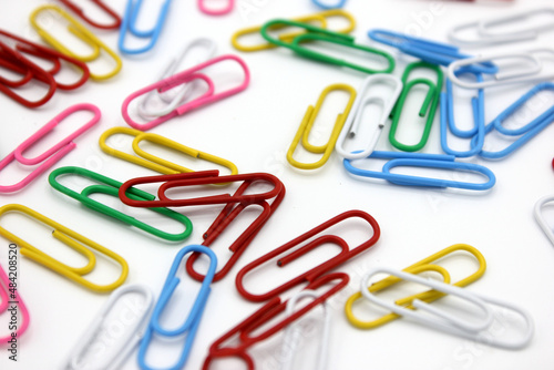 colored clips on a white background. photo