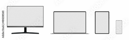 Realistic set computer, laptop, tablet and smartphone. Realistic mock up computer, laptop, tablet, phone.