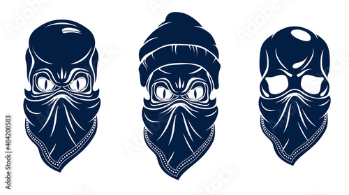 Urban stylish skull vector logos or icons set, aggressive criminal scull tattoo, gangster style.