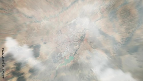 Zoom in from space and focus on Gaborone, Botswana. 3D Animation. Background for travel intro. Elements of this image furnished by NASA photo