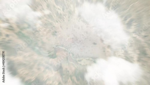 Zoom in from space and focus on NDjamena, Chad. 3D Animation. Background for travel intro. Elements of this image furnished by NASA	
