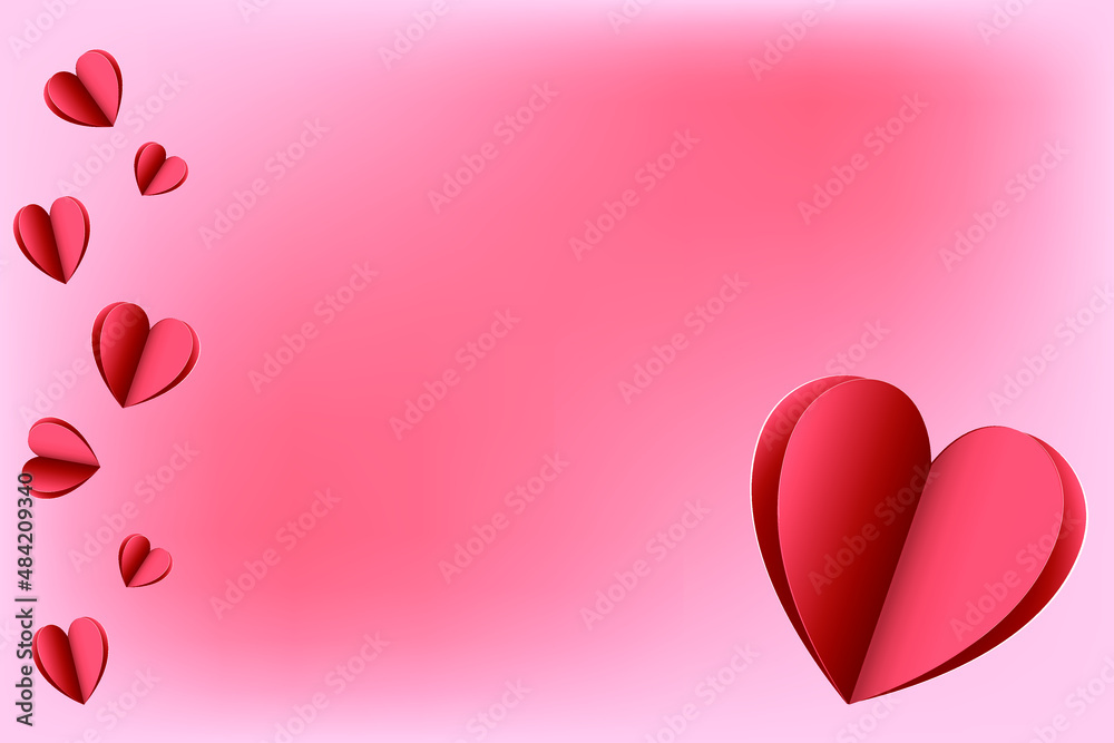 Paper hearts on a gentle pink background. Valentine's Day concept. Background for the site, postcards, posters. Vector image.