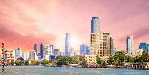Picture of a city with many tall buildings. Bangkok city building. with clipping path