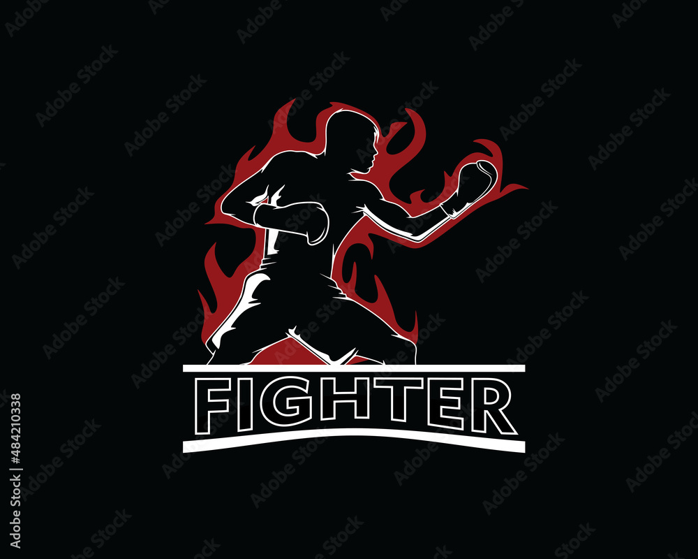 Silhouette fighter man logo on a black