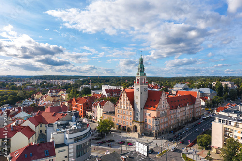 Obraz na płótnie Aerial view over the Olsztyn town hall, Poland w salonie