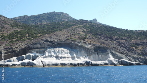 Scenic open volcanic white cave of Sykia in island of Milos, Cyclades, Greece photo