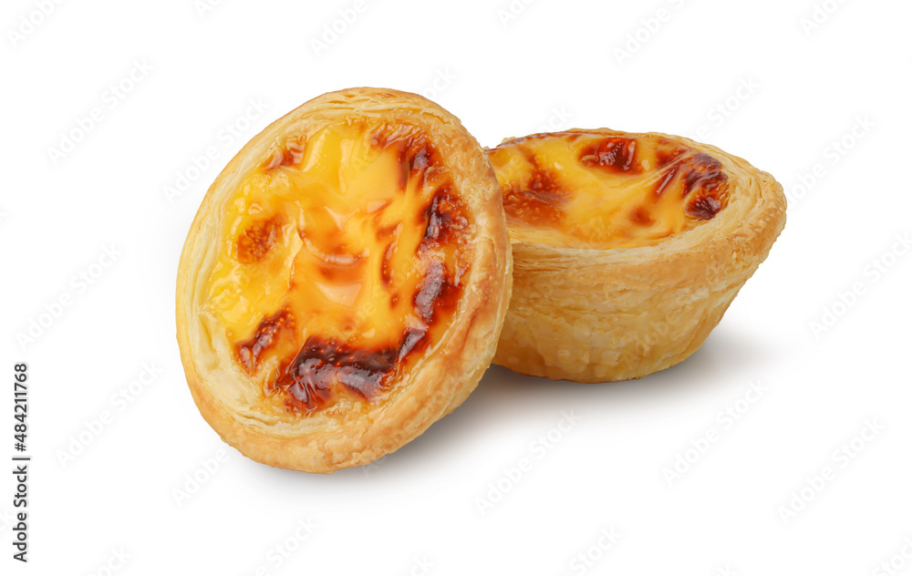 Egg tart isolated on white background, potugal homemade dessert. Egg tart isolated on white background, potugal homemade dessert.