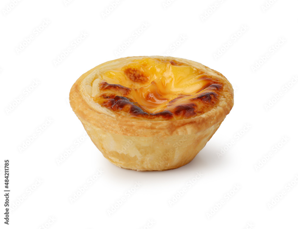 Egg tart isolated on white background, potugal homemade dessert. Egg tart isolated on white background, potugal homemade dessert.