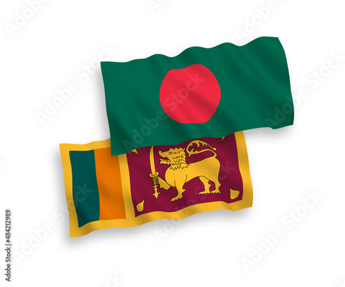 National vector fabric wave flags of Sri Lanka and Bangladesh isolated on white background. 1 to 2 proportion.