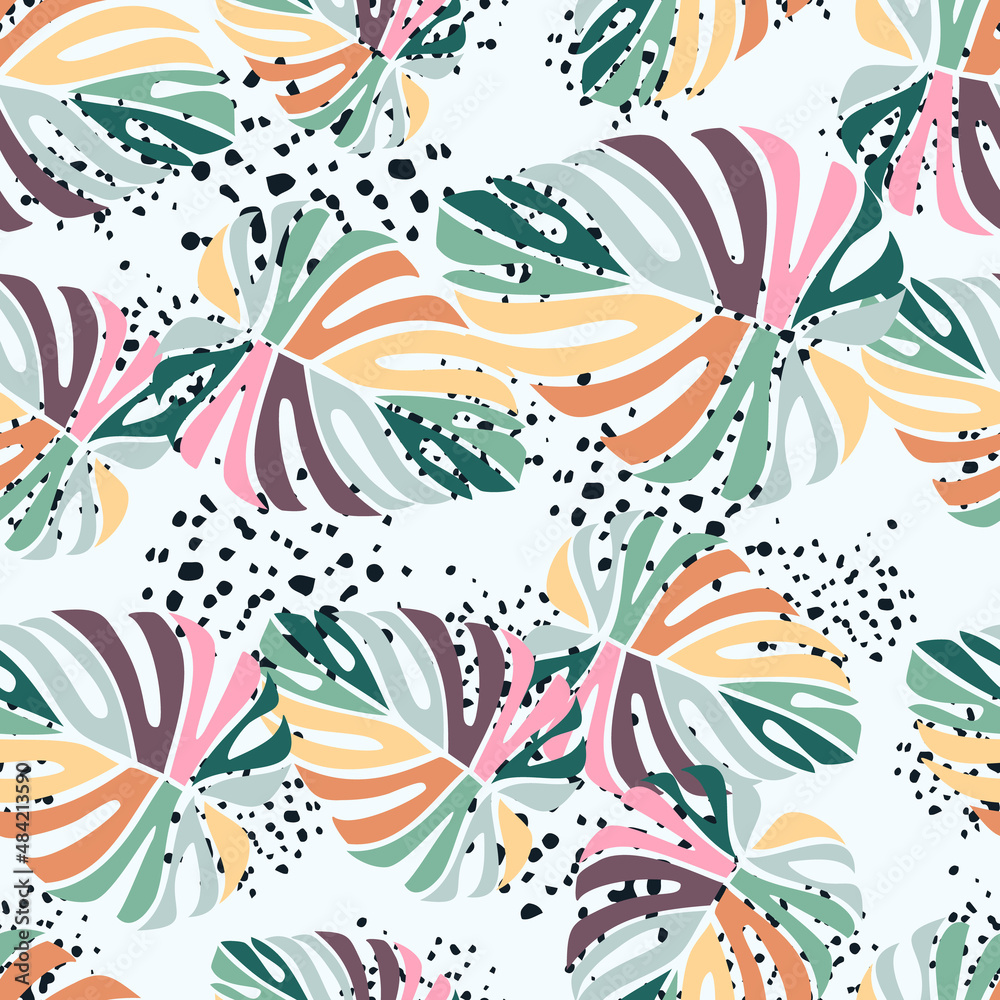 Tropical leaves seamless pattern. Monstera leaf background.