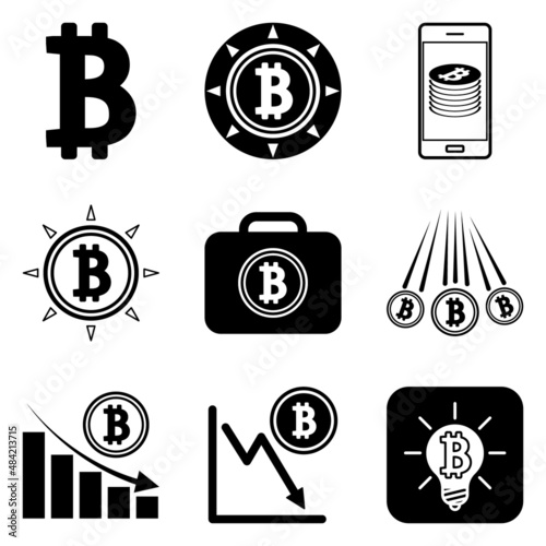 Bitcoin Flat Icon Set Isolated On White Background