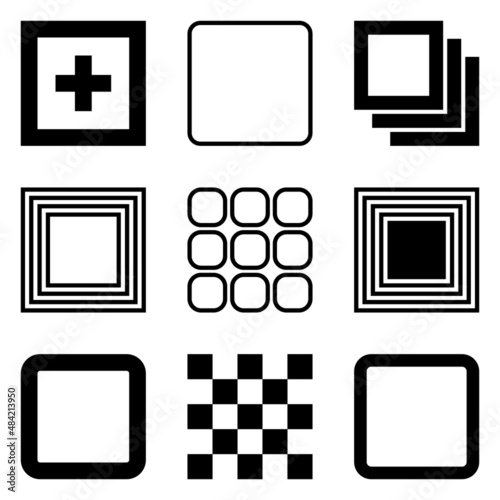 Square Flat Icon Set Isolated On White Background