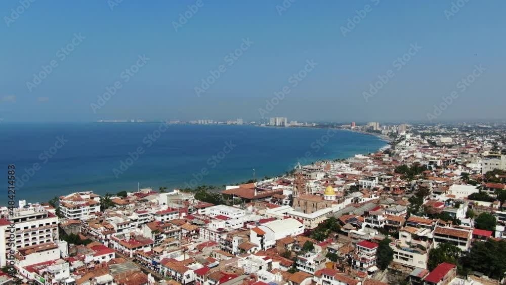 a general view of downtown puerto vallarta advancing with the drone back from the arches a general view of downtown puerto vallarta advancing with the drone back from the arches