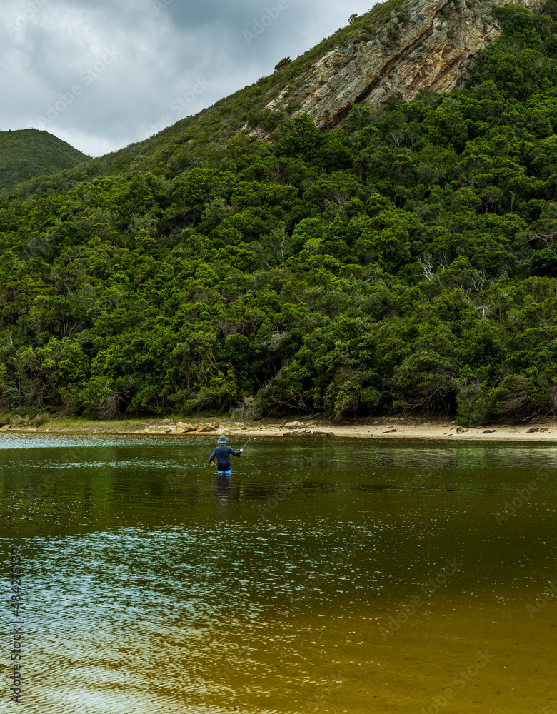 Fototapeta premium Nature's valley lagoon and fly fishing in Garden route South Africa