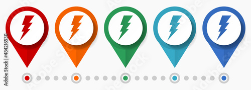 Electricity, power, energy concept vector icon set, flat design pointers, infographic template