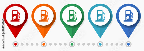 Ethanol, fuel, biodiesel concept vector icon set, flat design pointers, infographic template