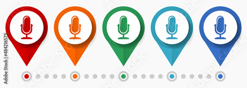 фотографія Microphone, podcast, radio concept vector icon set, flat design pointers, infogr