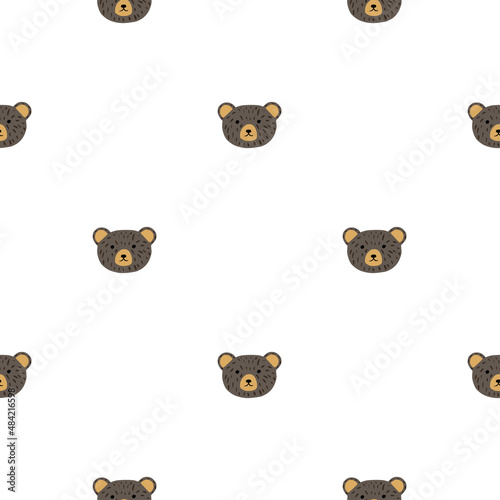 Bear pattern seamless in freehand style. Head animals on colorful background. Vector illustration for textile.