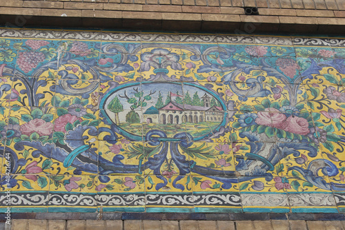 The Golestan palace decoration detailes, colourful painted tiles