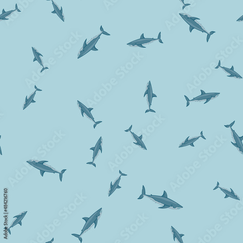 White shark seamless pattern in scandinavian style. Marine animals background. Vector illustration for children funny textile.