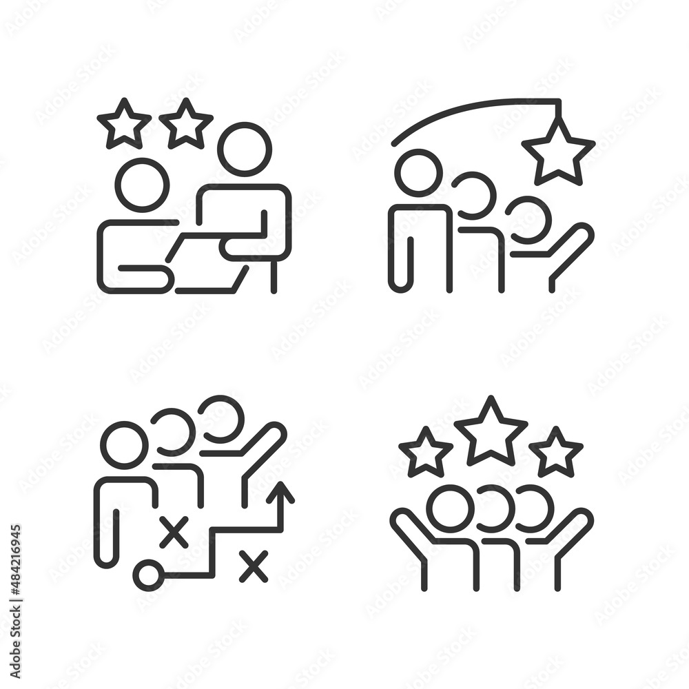 Group achievement pixel perfect linear icons set. Stategy planning. Successful social cooperation. Customizable thin line symbols. Isolated vector outline illustrations. Editable stroke Group achievement pixel perfect linear icons set. Stategy planning. Successful social cooperation. Customizable thin line symbols. Isolated vector outline illustrations. Editable stroke