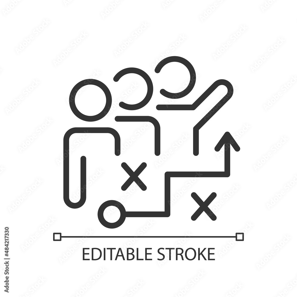 Brainstorming pixel perfect linear icon. Cooperating on planning strategy. Project roadmap. Thin line illustration. Contour symbol. Vector outline drawing. Editable stroke. Arial font used Brainstorming pixel perfect linear icon. Cooperating on planning strategy. Project roadmap. Thin line illustration. Contour symbol. Vector outline drawing. Editable stroke. Arial font used