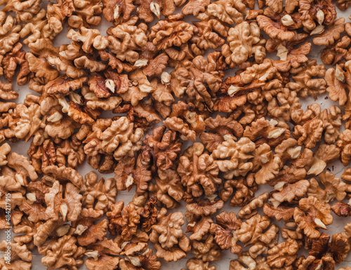 Walnut kernels. Food background.