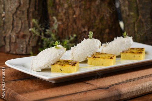 Baccala on polenta with thyme