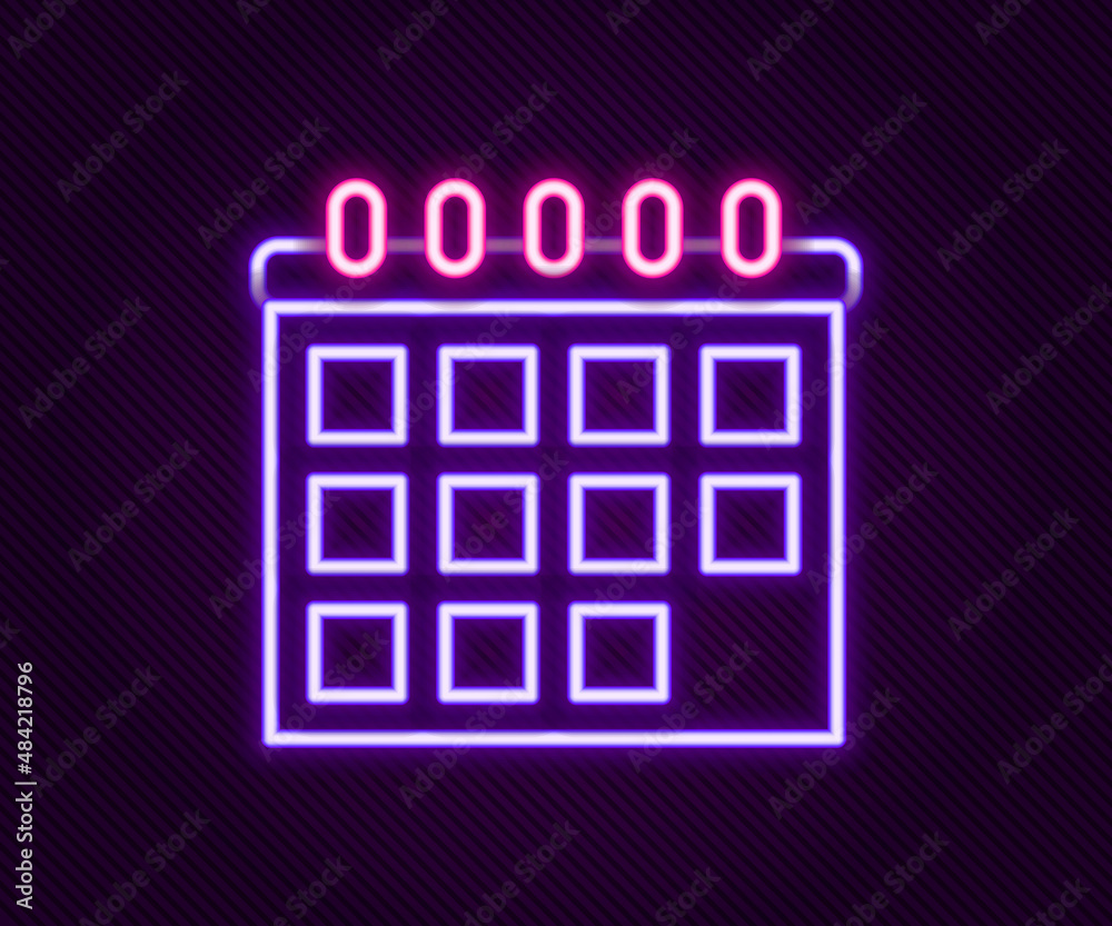 Glowing neon line Calendar icon isolated on black background. Event reminder symbol. Colorful outline concept. Vector Glowing neon line Calendar icon isolated on black background. Event reminder symbol. Colorful outline concept. Vector