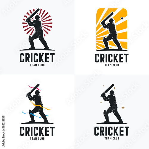Set of Cricket player silhouette logo design vector