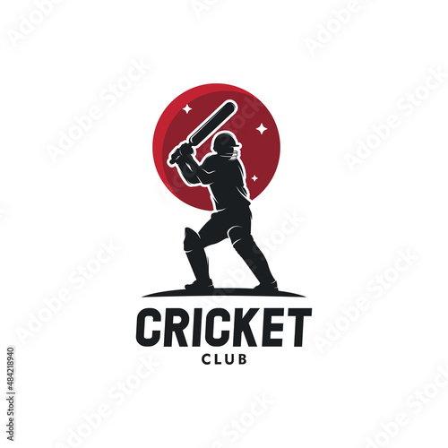 Cricket player silhouette logo design vector
