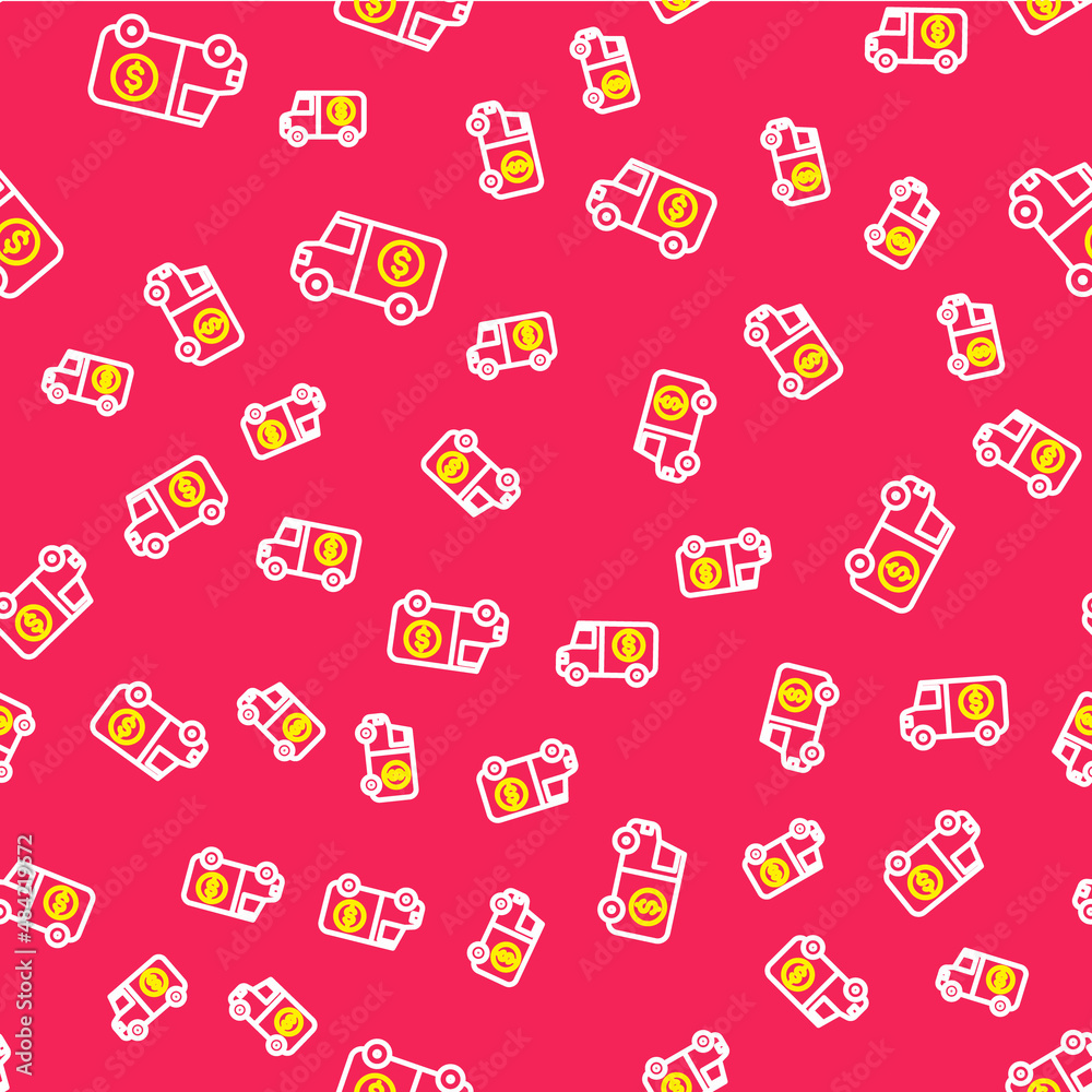 Line Armored truck icon isolated seamless pattern on red background. Vector Line Armored truck icon isolated seamless pattern on red background. Vector