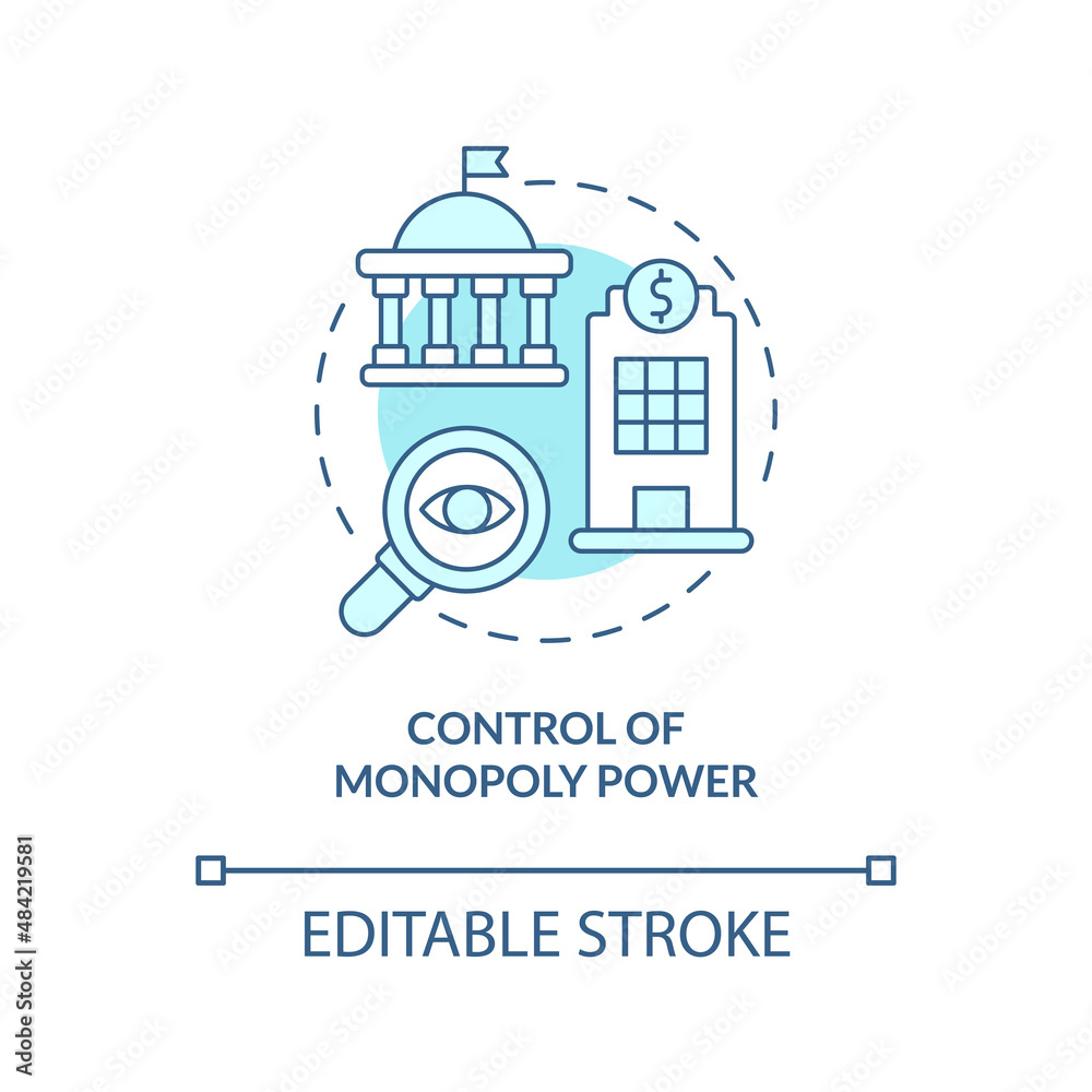 Control of monopoly power turquoise concept icon. Legislative measures. Mixed economy abstract idea thin line illustration. Isolated outline drawing. Editable stroke. Arial, Myriad Pro-Bold fonts used