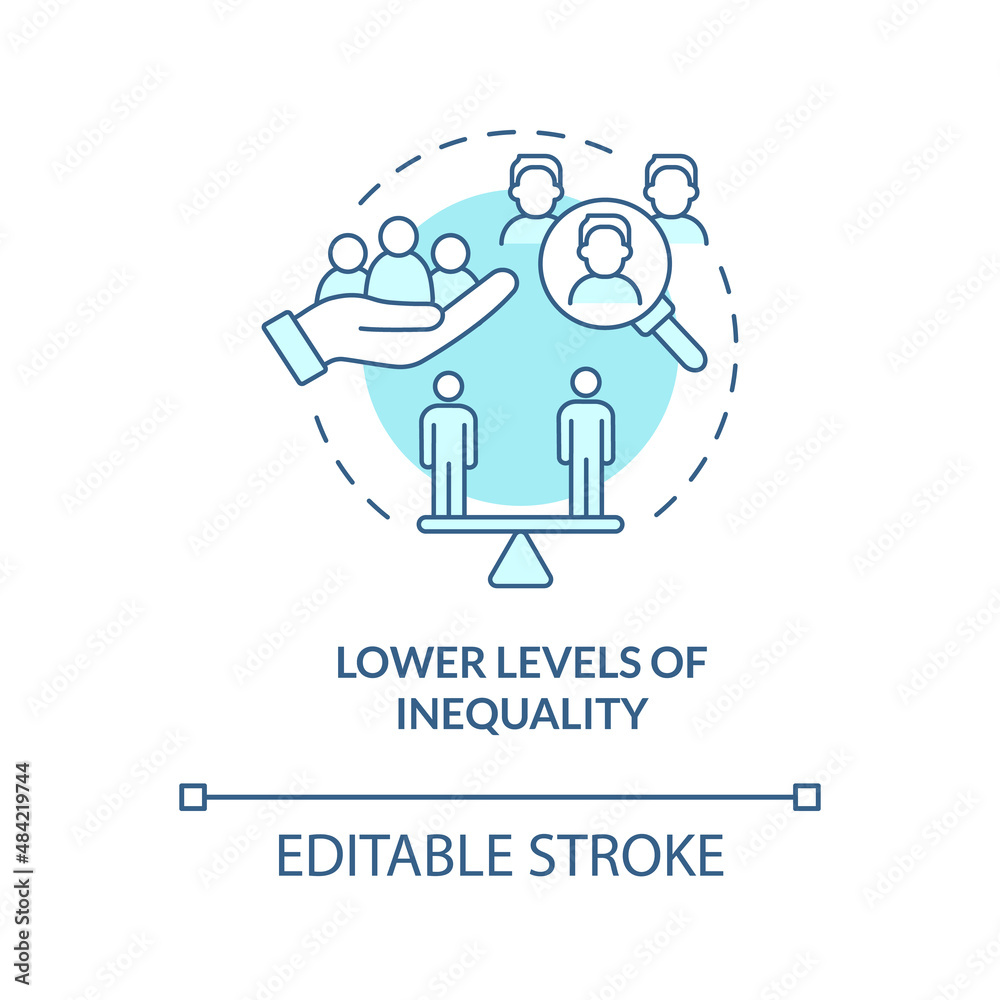 Lower levels on inequality turquoise concept icon. Centrally planned ES advantages abstract idea thin line illustration. Isolated outline drawing. Editable stroke. Arial, Myriad Pro-Bold fonts used Lower levels on inequality turquoise concept icon. Centrally planned ES advantages abstract idea thin line illustration. Isolated outline drawing. Editable stroke. Arial, Myriad Pro-Bold fonts used