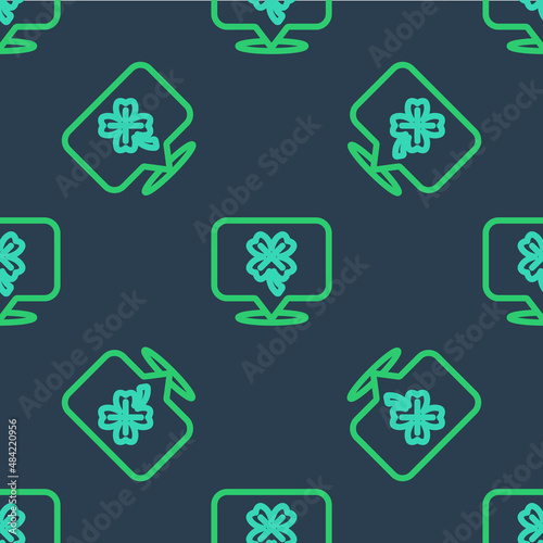 Line Casino slot machine with clover symbol icon isolated seamless pattern on blue background. Gambling games. Vector