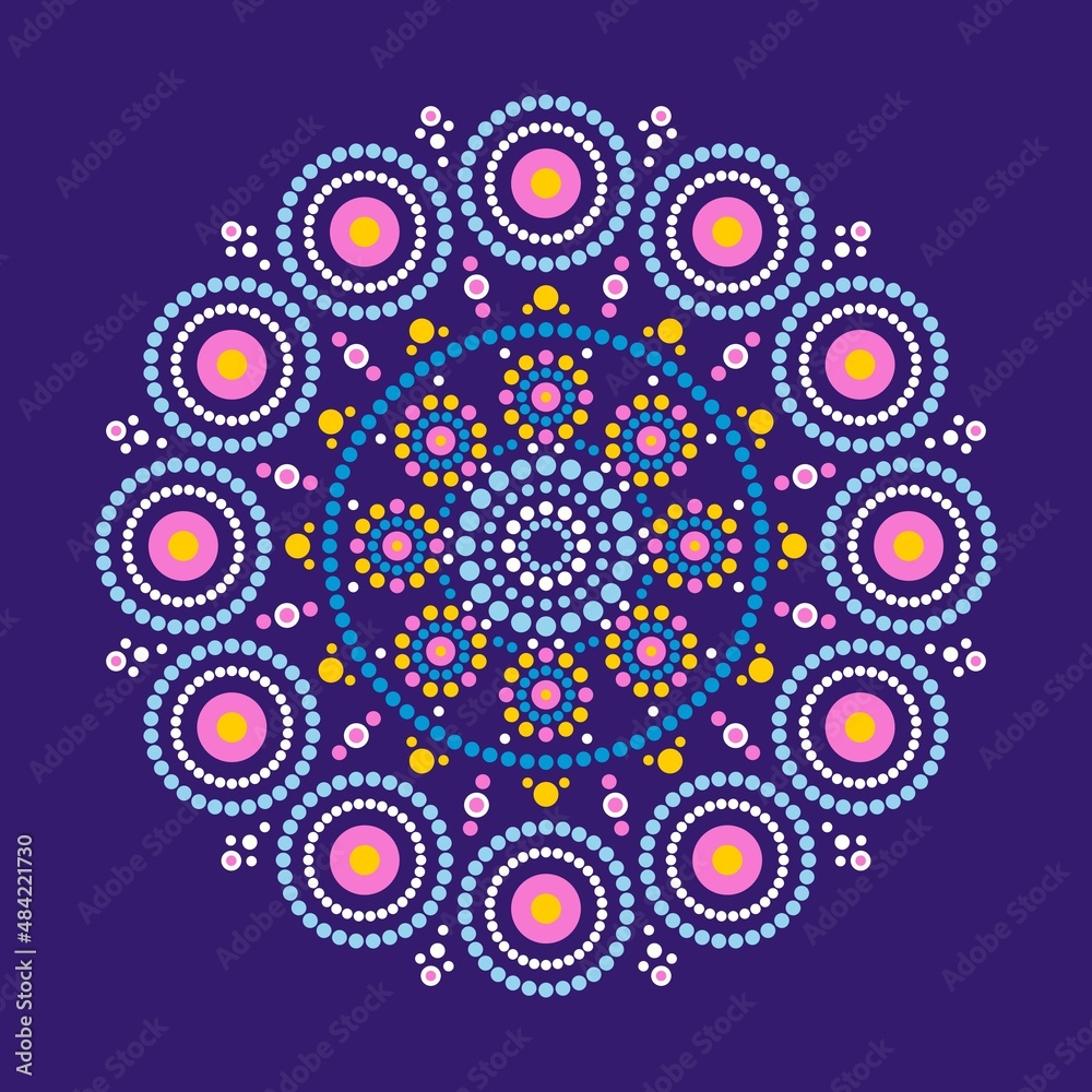 Mandala rangoli ethnic dot pattern - obrazy, fototapety, plakaty 