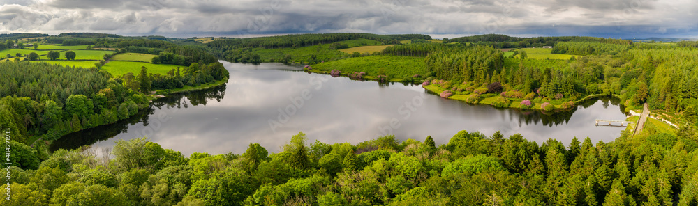 Aerial view of Kennick Reservoir in summertime, Dartmoor National Park, Devon, England Aerial view of Kennick Reservoir in summertime, Dartmoor National Park, Devon, England