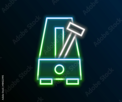 Glowing neon line Classic Metronome with pendulum in motion icon isolated on black background. Equipment of music and beat mechanism. Colorful outline concept. Vector
