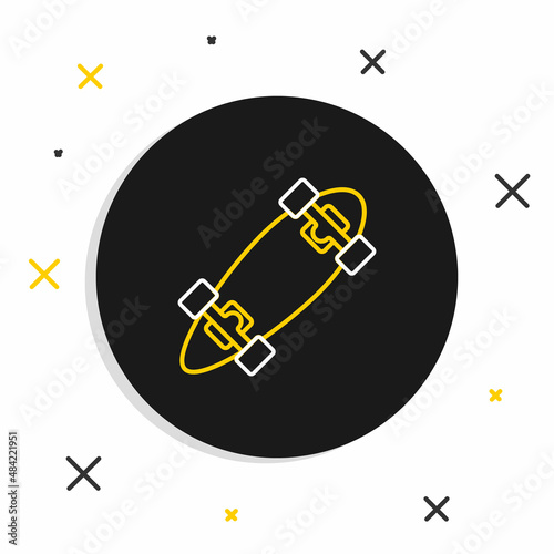 Line Longboard or skateboard cruiser icon isolated on white background. Extreme sport. Sport equipment. Colorful outline concept. Vector