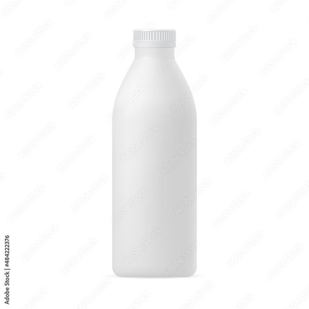 Vector 3d mockup of a plastic bottle for milk, kefir, dairy drinks with a cap on a white background. Packaging template for various liquids, medicines, cosmetics. Vector 3d mockup of a plastic bottle for milk, kefir, dairy drinks with a cap on a white background. Packaging template for various liquids, medicines, cosmetics.