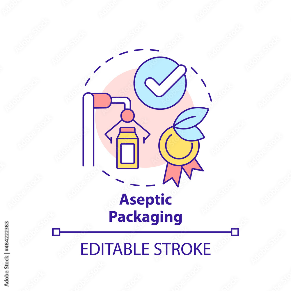 Aseptic packaging concept icon. Bacterium free product. Advantages of UHT milk abstract idea thin line illustration. Isolated outline drawing. Editable stroke. Arial, Myriad Pro-Bold fonts used